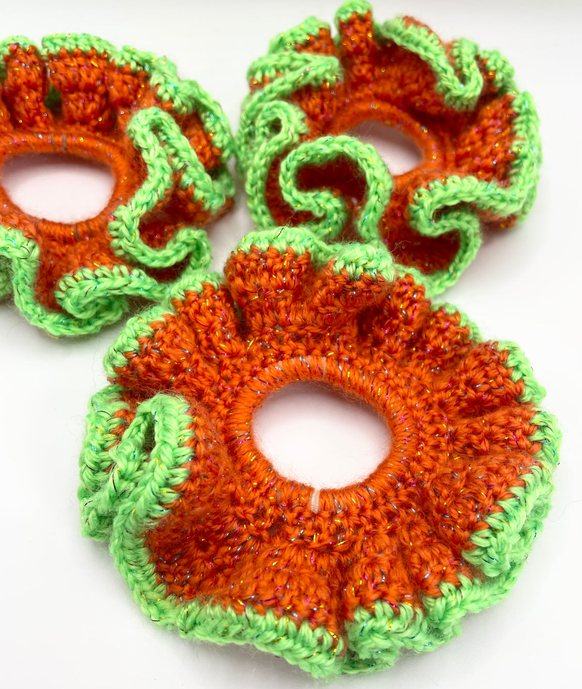 Orange and Green Pumpkin - Crochet scrunchie
