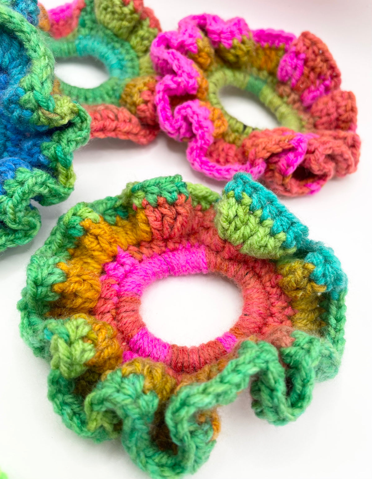 Bright Colour Mix -  Crochet scrunchie