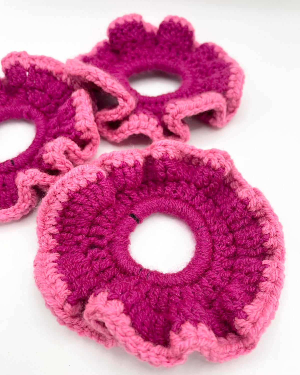 Dark Pink With Light Pink Edge -  Crochet scrunchie