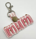 Pink Stripe Mum - Embroidered Key Ring Clip