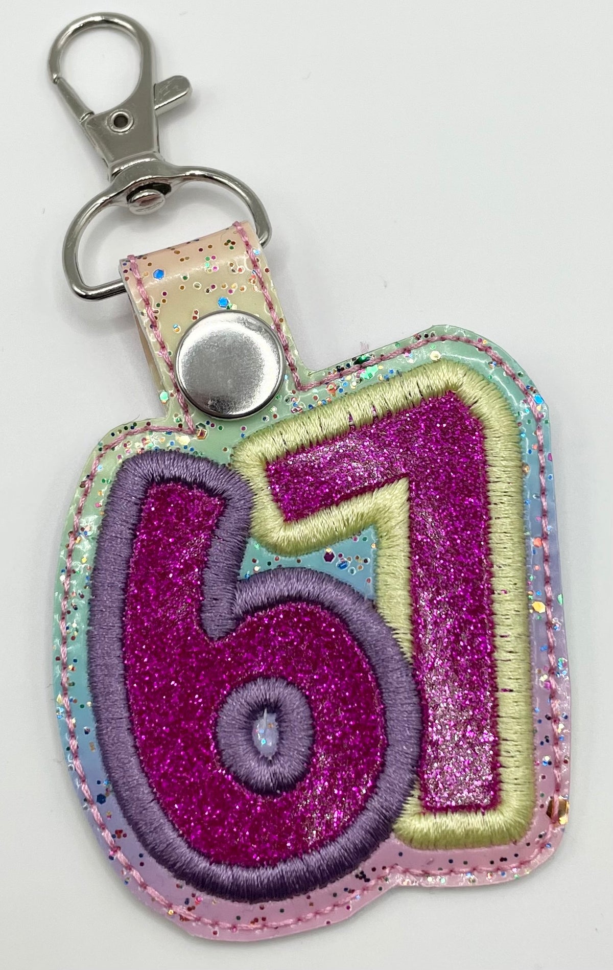 Rainbow Pink 6-7 - Embroidered Key Ring Clip