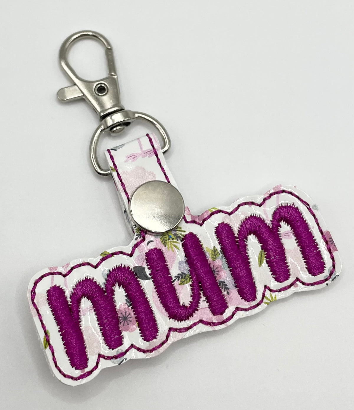 Floral Flamingo Mum - Embroidered Key Ring Clip