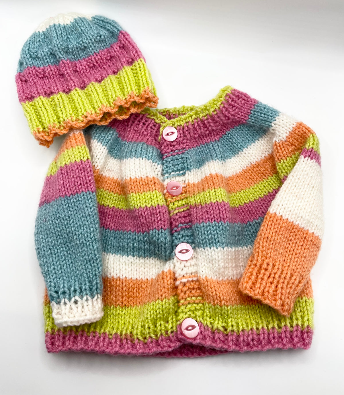 0-3m Bright Mix Cardigan and Hat Set