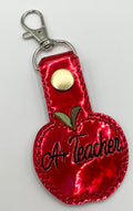 A+ Teacher Red Apple - Embroidered Key Ring Clip