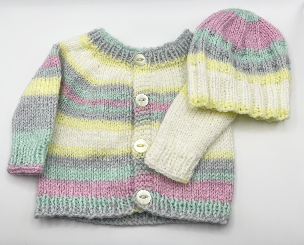 Newborn - Pretty Pastel Cardigan & Hat Set