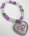 Silver & Pink Glitter Heart Bracelet