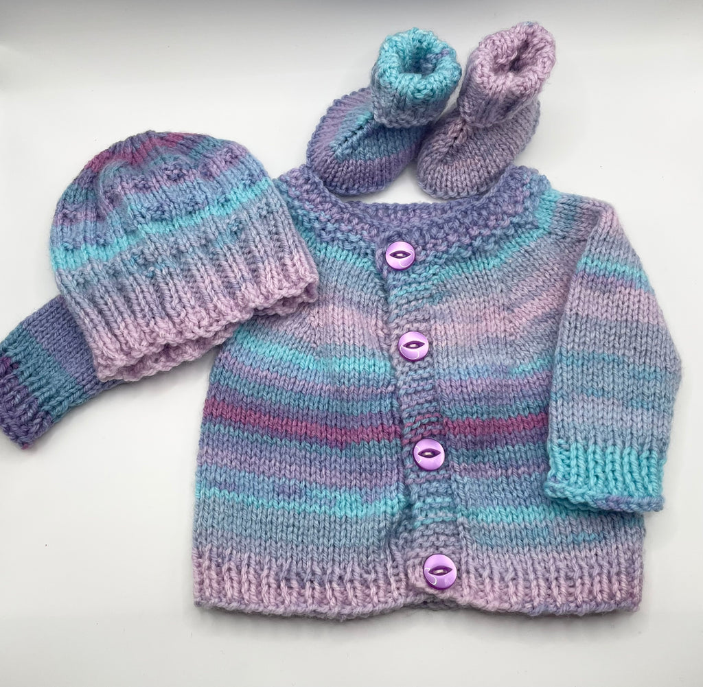 Newborn - Lilac Dreams Cardigan, Bootie & Hat Set