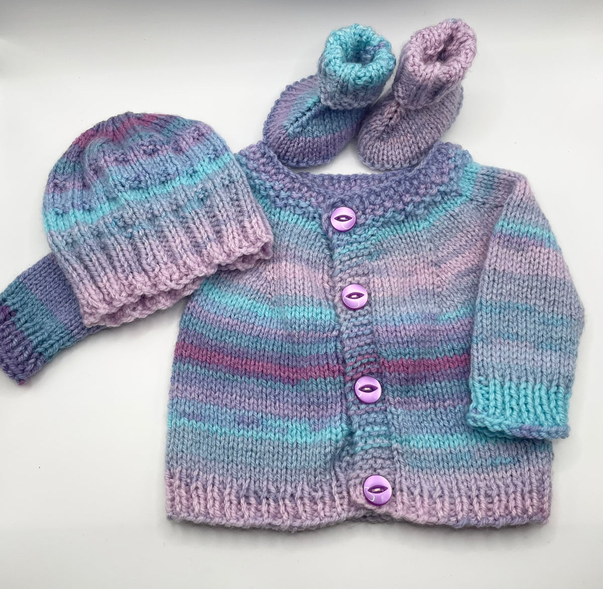 Newborn - Lilac Dreams Cardigan, Bootie & Hat Set