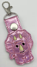 Pink Dinosaur - Embroidered Key Ring Clip