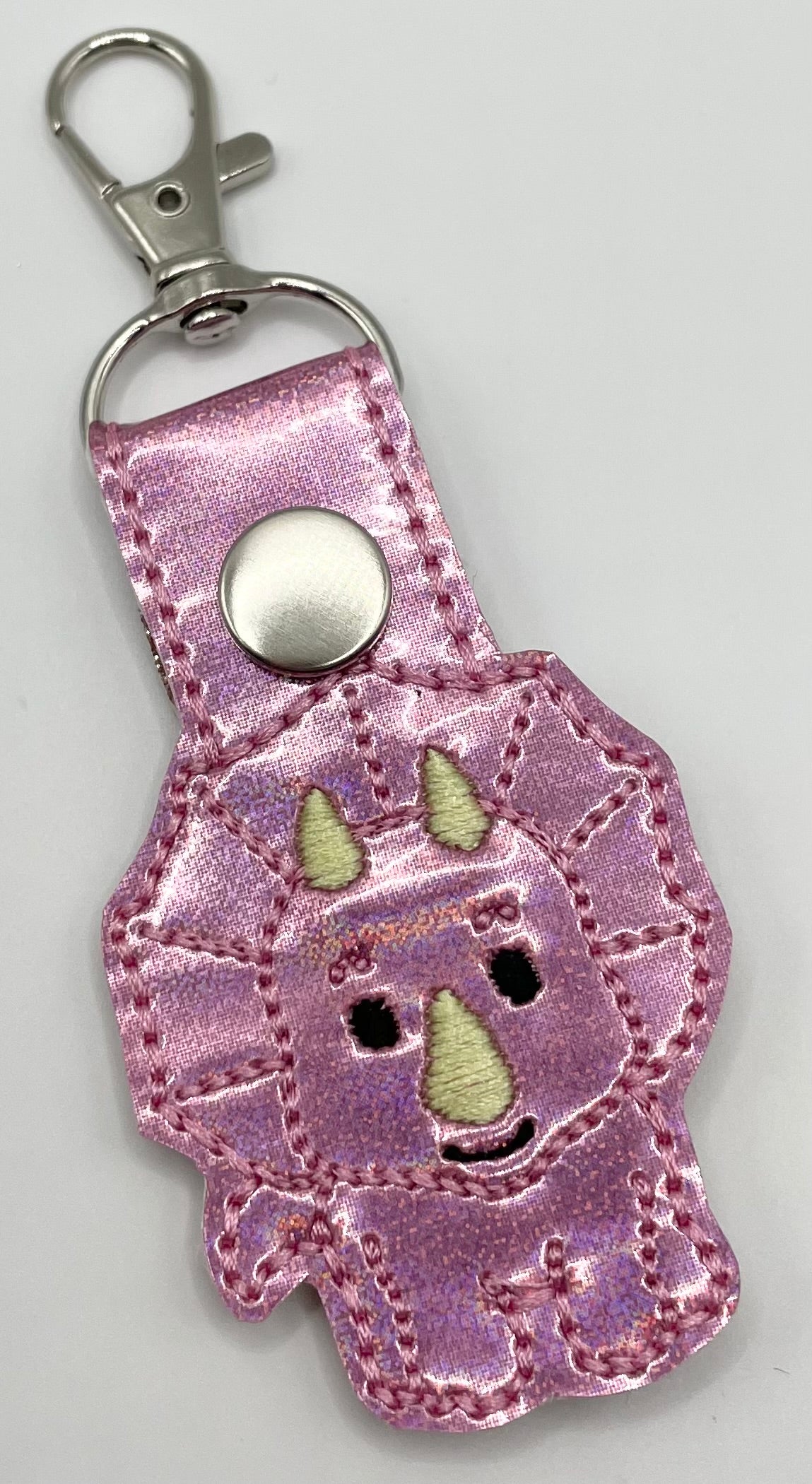 Pink Dinosaur - Embroidered Key Ring Clip