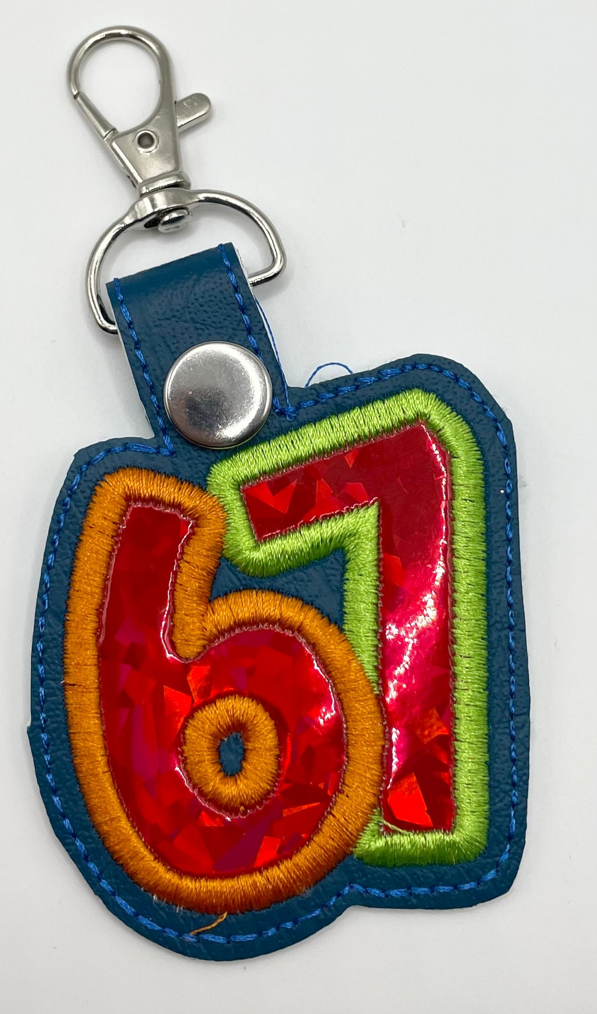 Red Holographic  6-7 - Embroidered Key Ring Clip
