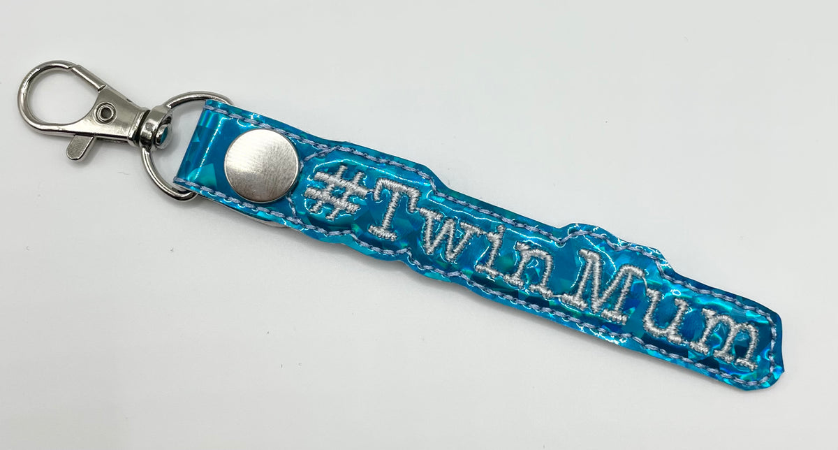 Blue Twin Mum - Embroidered Key Ring Clip