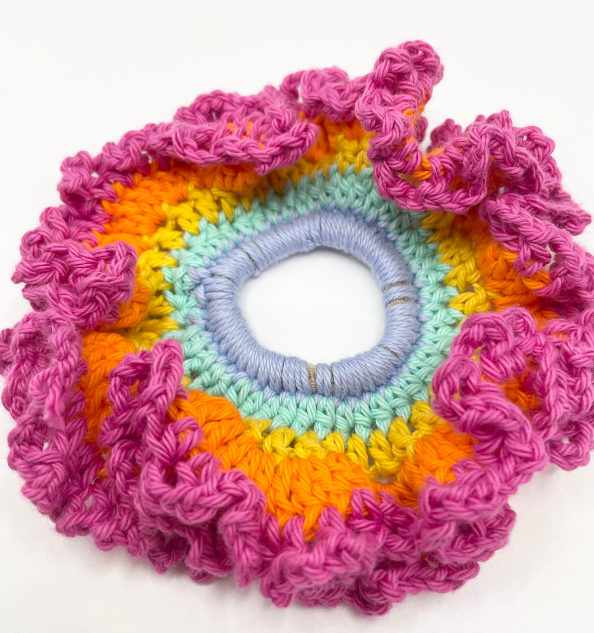 Large Rainbow Crochet Scrunchie