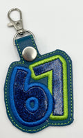 Blue Glitter 6-7 - Embroidered Key Ring Clip