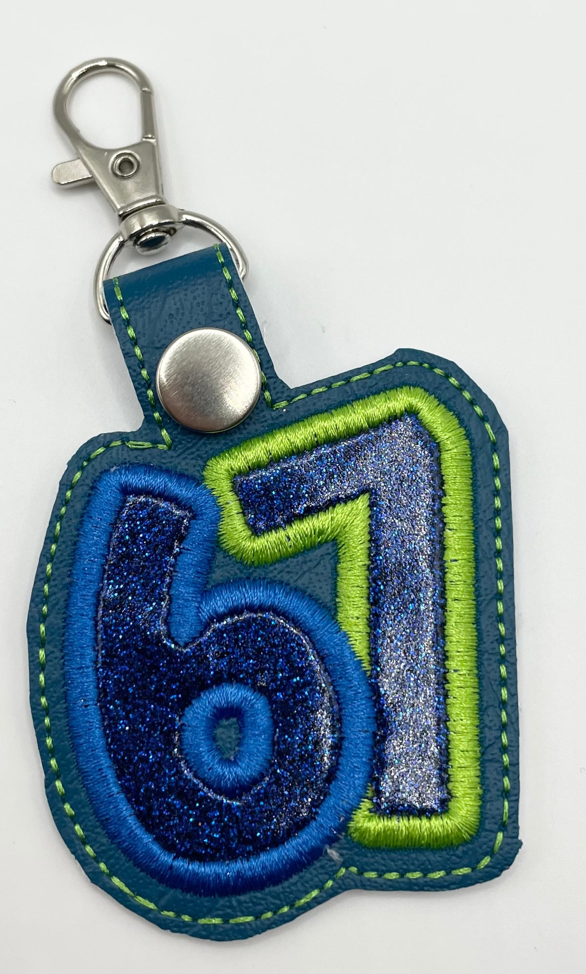 Blue Glitter 6-7 - Embroidered Key Ring Clip