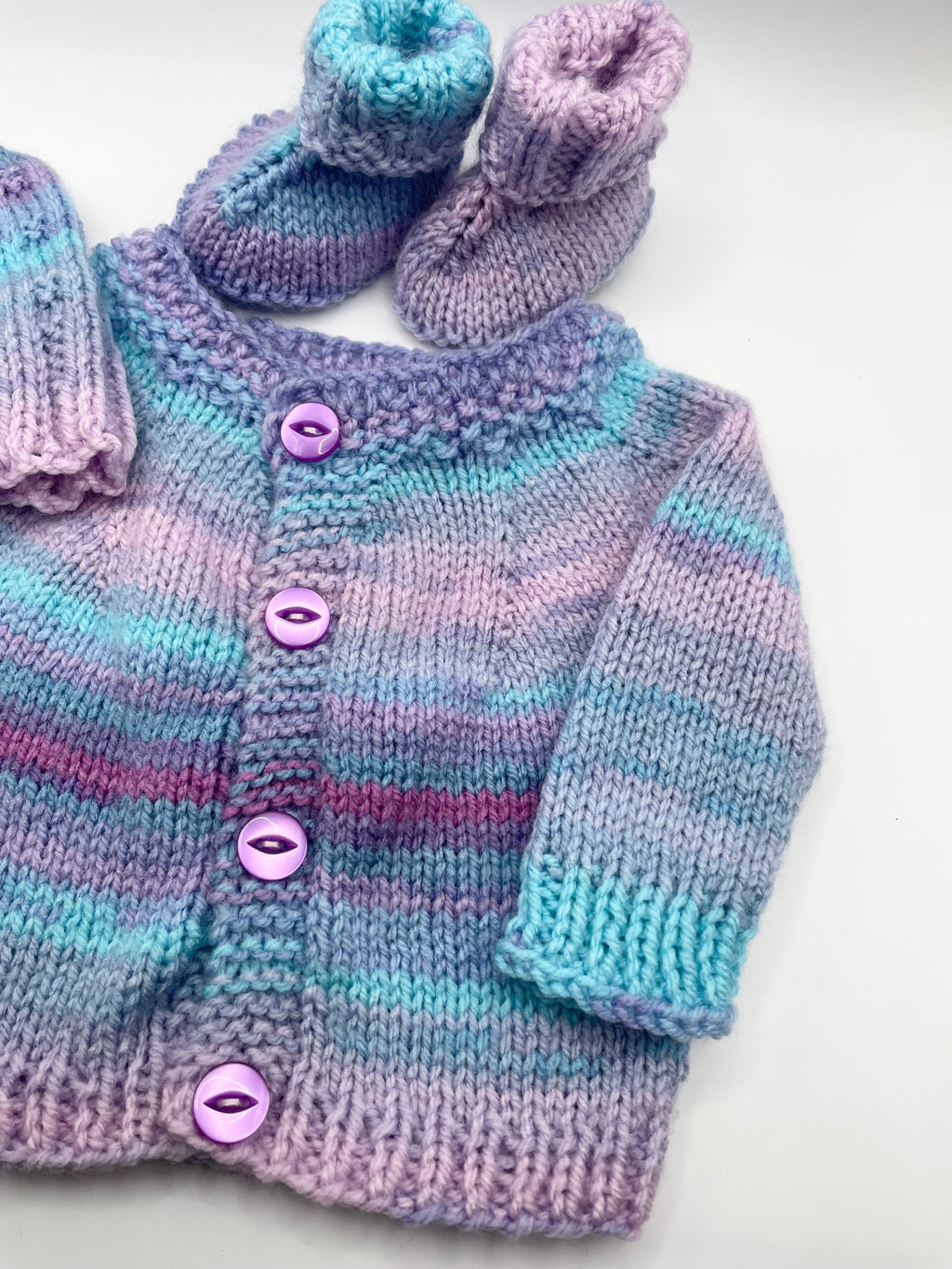 Newborn - Lilac Dreams Cardigan, Bootie & Hat Set