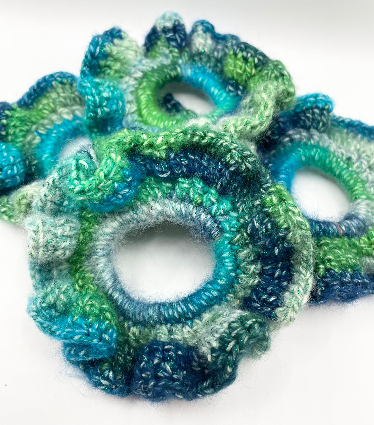 Blue/ Green  Cosmic dust Crochet scrunchie