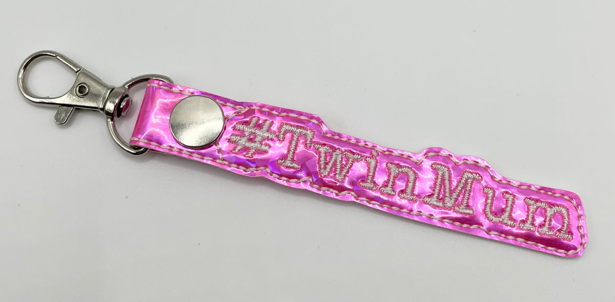 Pink Twin Mum - Embroidered Key Ring Clip