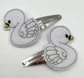 Pretty Swan - Pair of Embroidered Feltie Snap clips