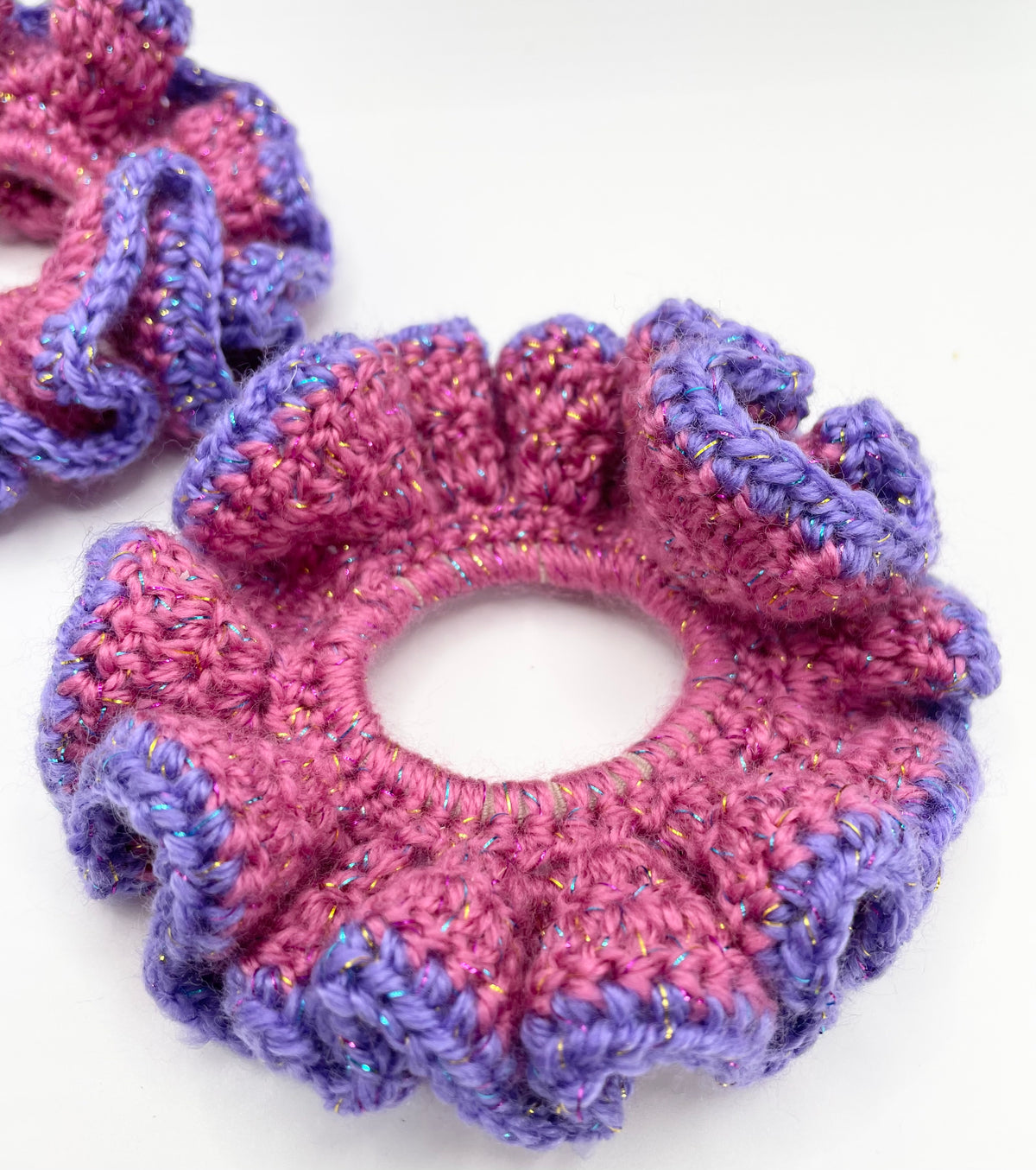 Pink and Purple Sparkle - Crochet scrunchie