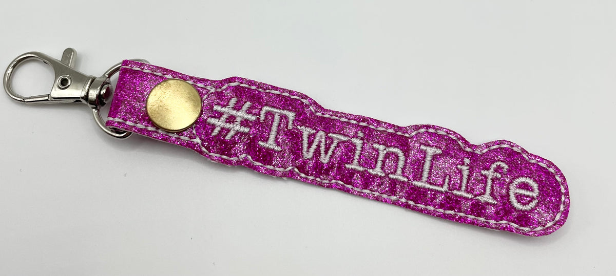 Pink Twin Life - Embroidered Key Ring Clip