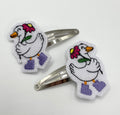 Silly Goose - Pair of Embroidered Feltie Snap clips