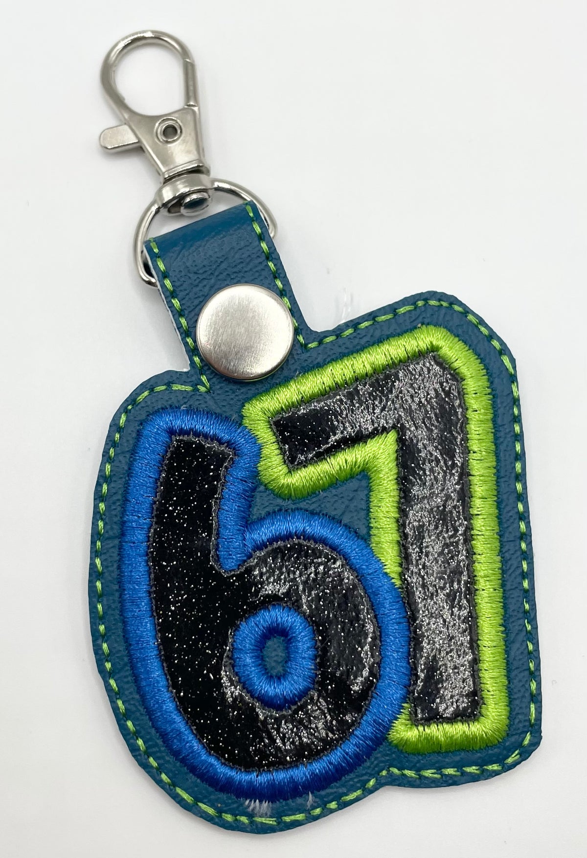 Black Glitter 6-7 - Embroidered Key Ring Clip