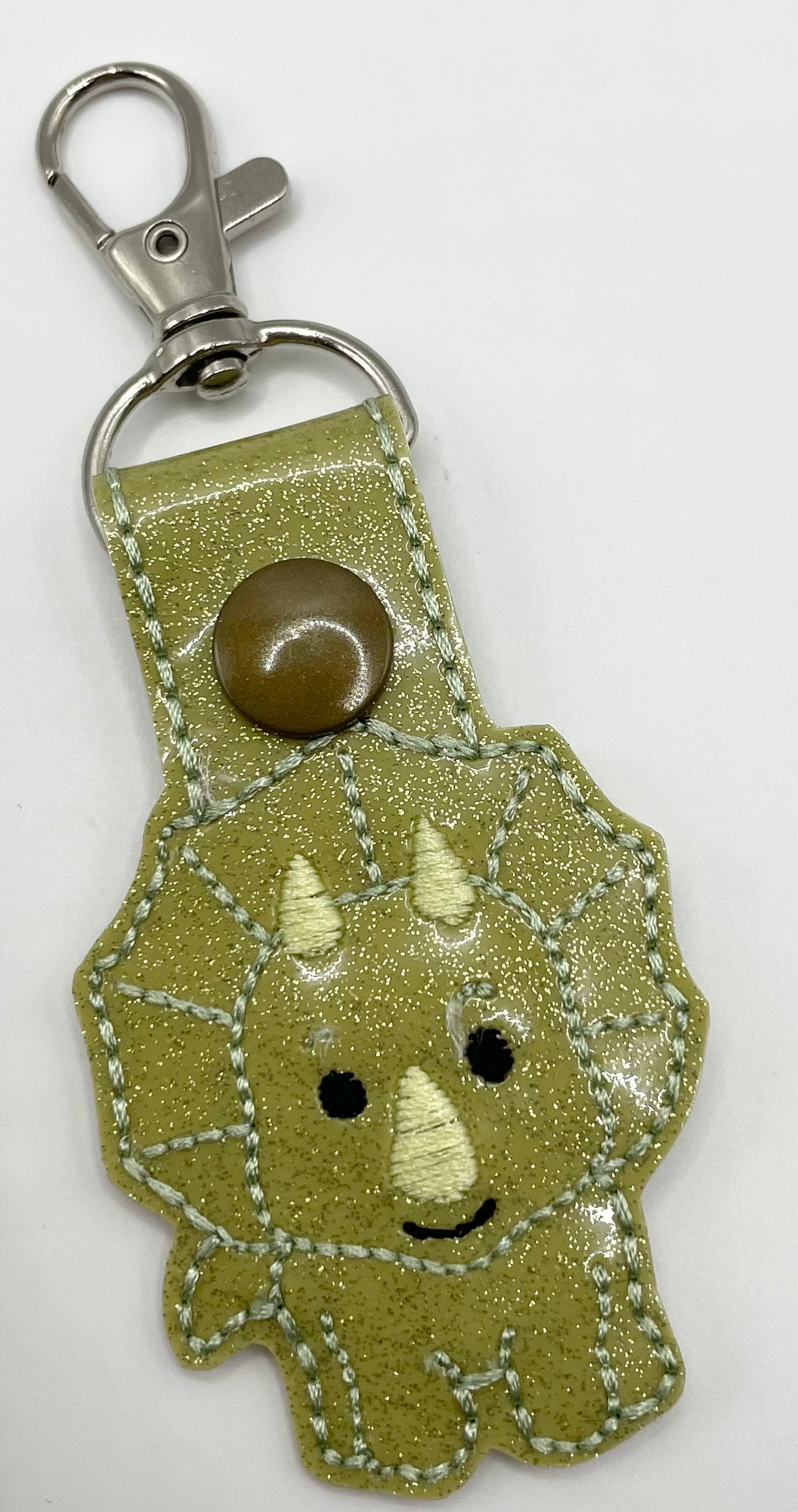 Green Dinosaur - Embroidered Key Ring Clip