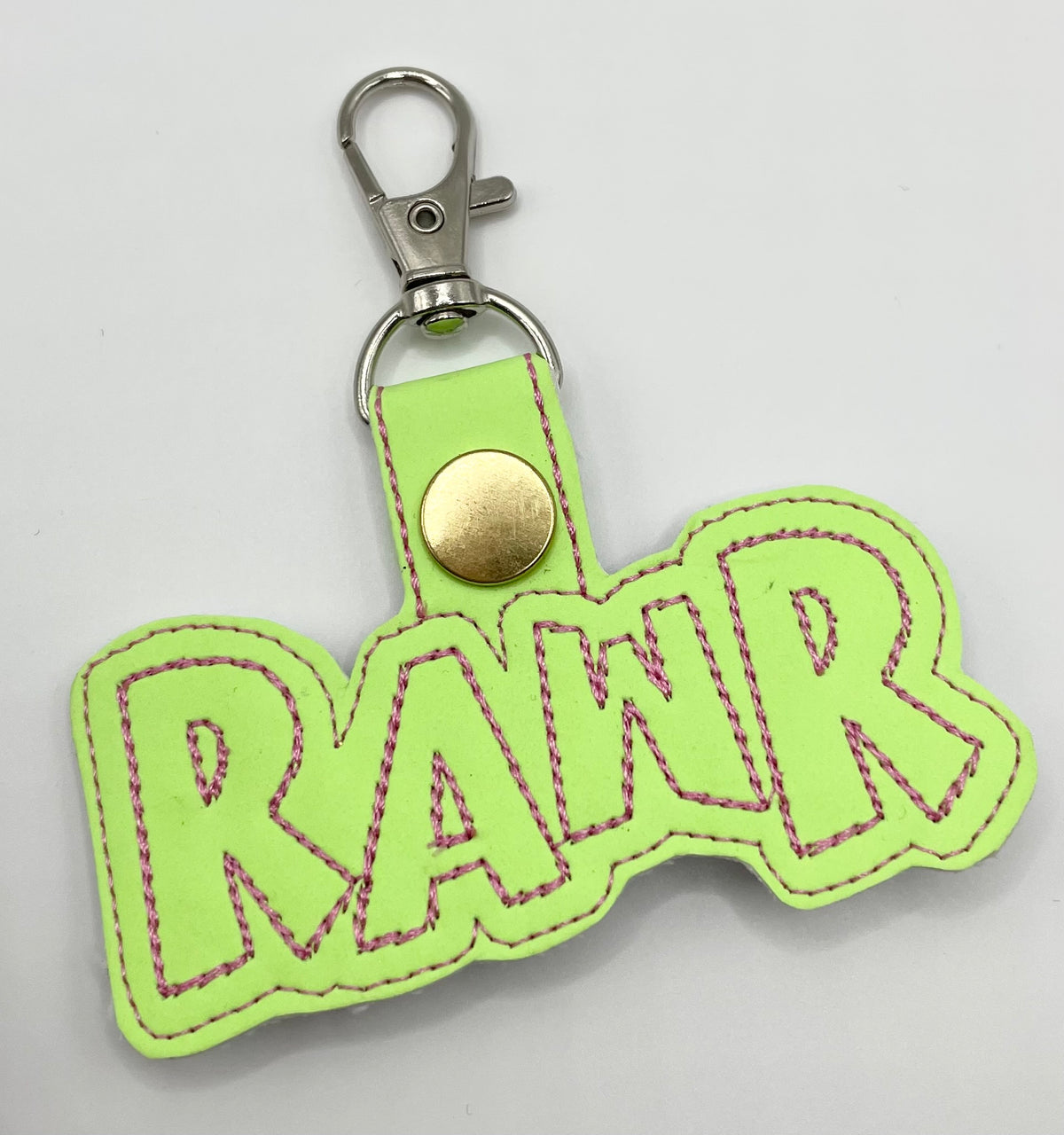 Rawr Glow in the Dark Green - Embroidered Key Ring Clip