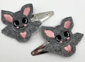 Cute Grey Bat - Pair of Embroidered Feltie Snap clips