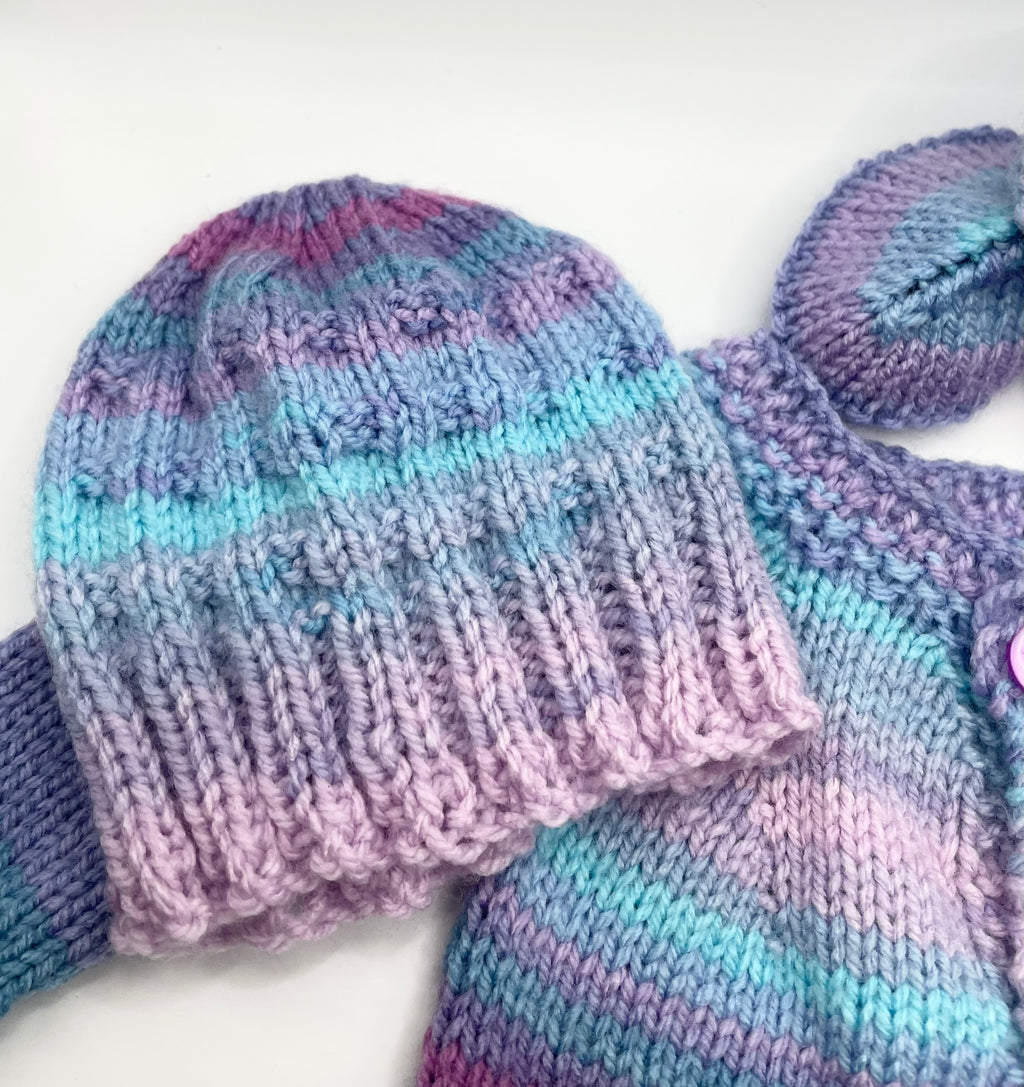 Newborn - Lilac Dreams Cardigan, Bootie & Hat Set